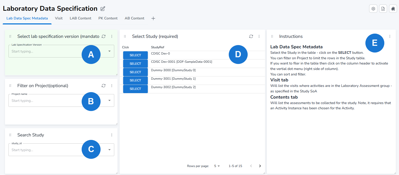 Lab Data Spec Metadata page