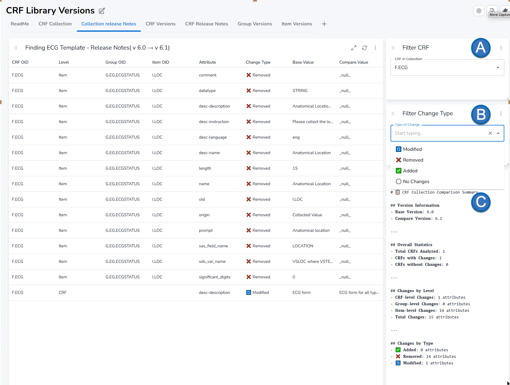 Collection release notes view