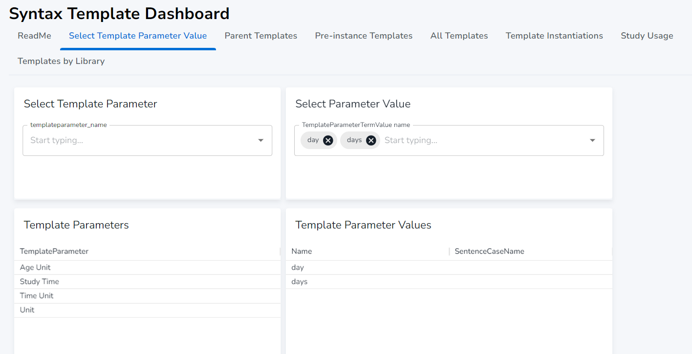 Select parameters and values